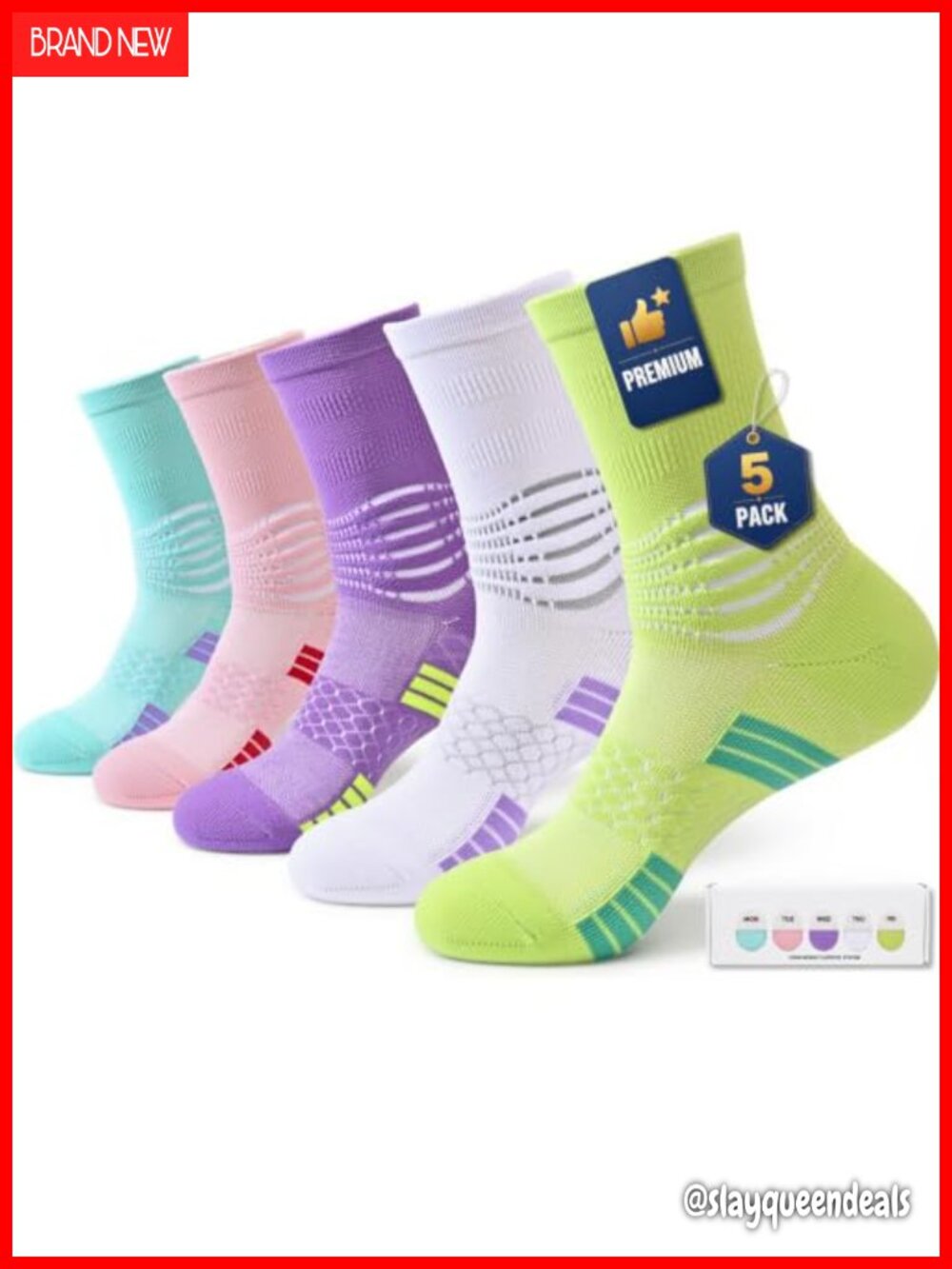 Women's Compression Crew Socks 5 Pairs Breathable Ankle Support Dry-Fit
